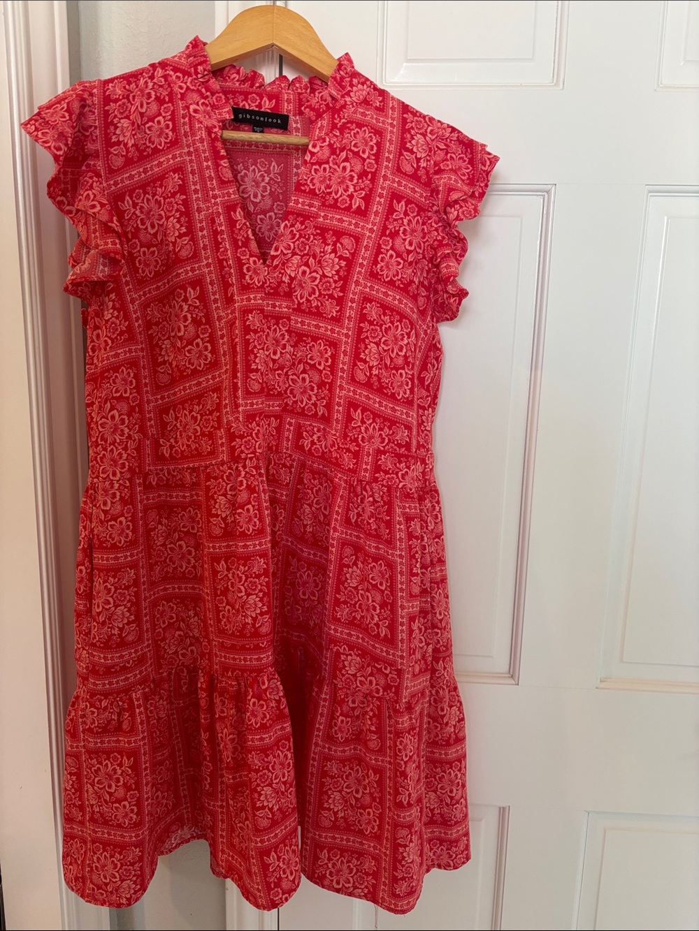 Bright Red Floral-Print Mini Dress by Anthropologie